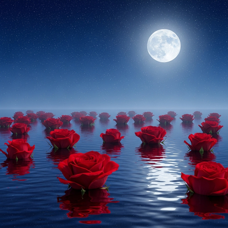 8K Red Roses in Magia Moon Water with Stars Background | Stunning Image 8K Red Roses in Magia Moon Water with Stars Background | Stunning Image