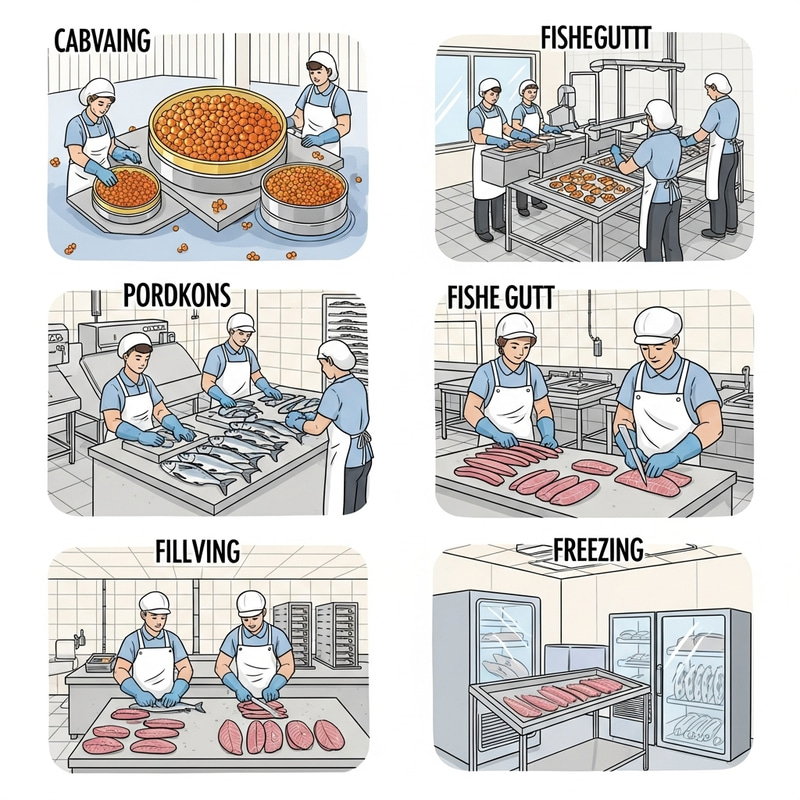 Fish Production: Caviar, Gutting, Filleting & Freezing Schematic