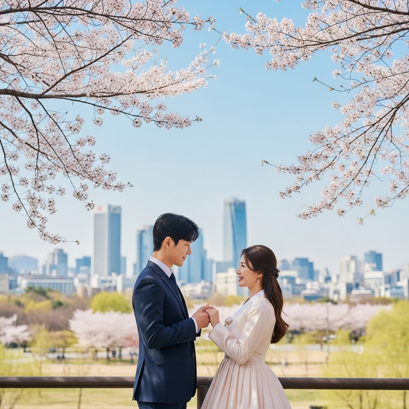 Romantic South Korean Husband and Wife in Seoul Park Romantic South Korean Husband and Wife in Seoul Park