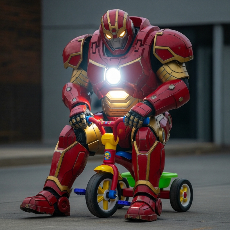 Ironman Riding Baby Tricycle | Futuristic Armored Character Ironman Riding Baby Tricycle | Futuristic Armored Character