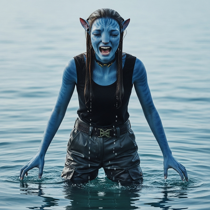 Emotional Distress of Teenage Na'vi in Water, Movie Avatar Scene