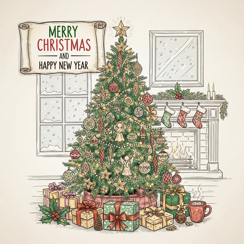 Festive Christmas Tree Sketch with Vivid Colors Festive Christmas Tree Sketch with Vivid Colors