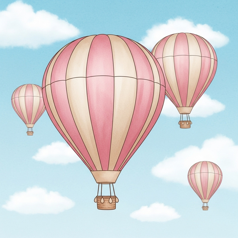 Watercolor Pink & Beige Striped Hot Air Balloons
