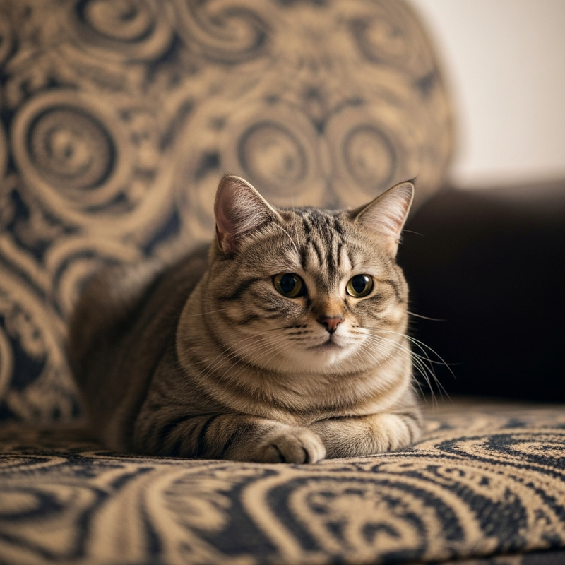 Tiny Plump Cat Resting on Sofa | Serene Feline Nest Tiny Plump Cat Resting on Sofa | Serene Feline Nest