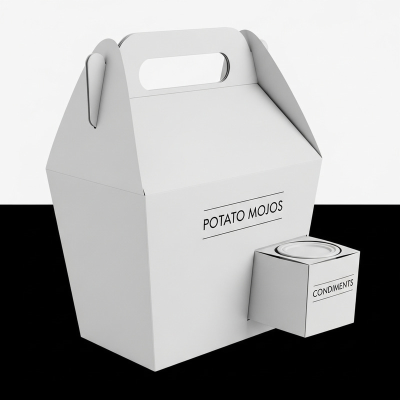 White Potato Mojos Packaging with Sauce Handler | Plain White Box White Potato Mojos Packaging with Sauce Handler | Plain White Box