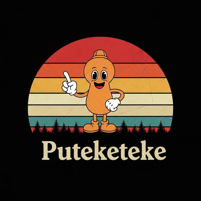 Vintage Sunset Backdrop featuring Puteketeke in Retro Whimsy Style