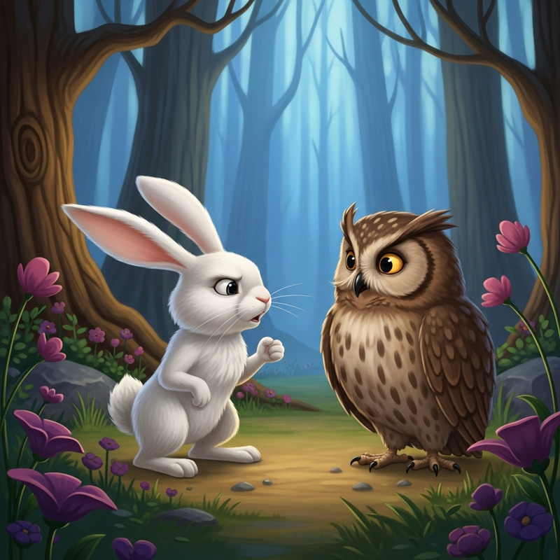 Charming Rabbit in Conversation with Wise Owl Charming Rabbit in Conversation with Wise Owl
