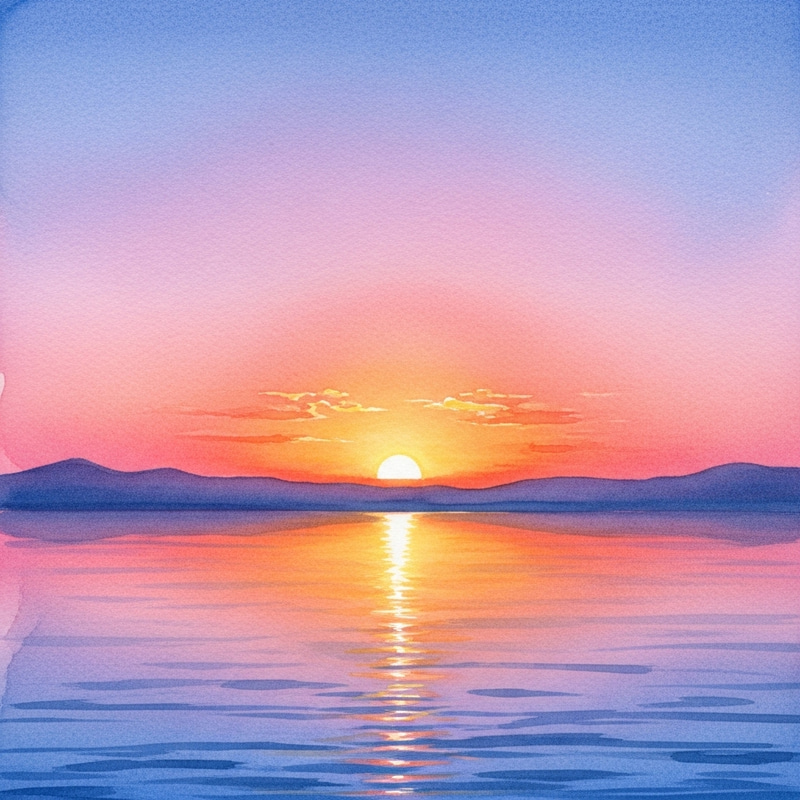 Tranquil Sunset Watercolor Painting