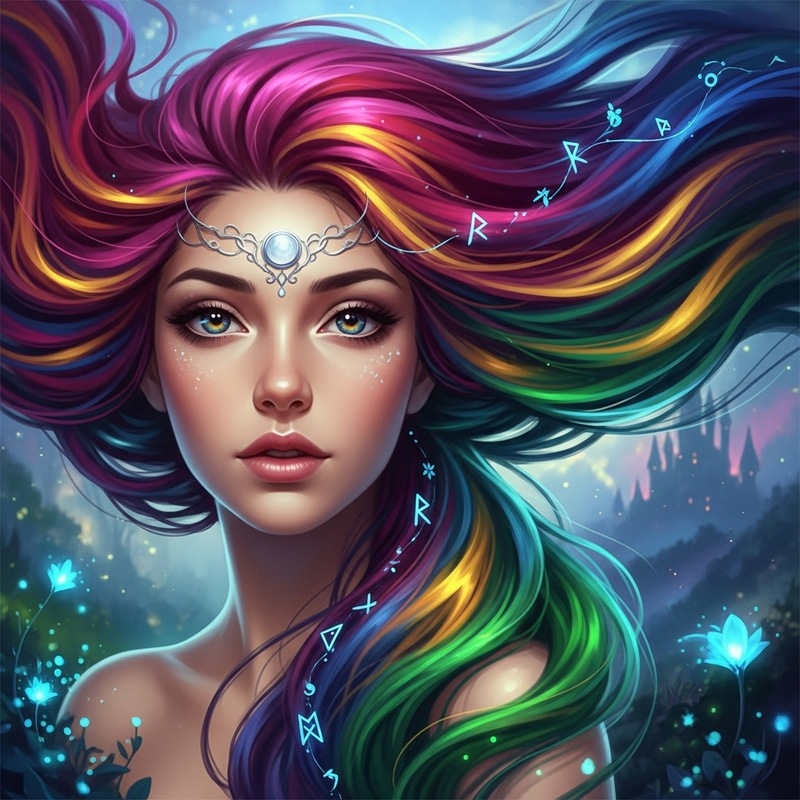 Fantasy Portrait: Beautiful Woman with Flowing Vibrant Hair Fantasy Portrait: Beautiful Woman with Flowing Vibrant Hair