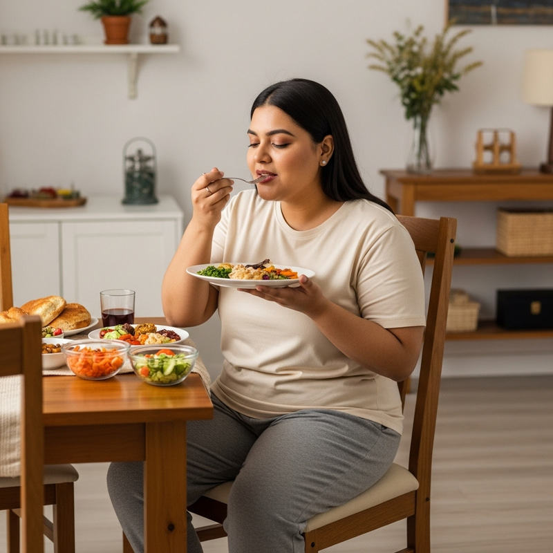Plus-Size Woman Eating: Self-Care and Positivity Plus-Size Woman Eating: Self-Care and Positivity