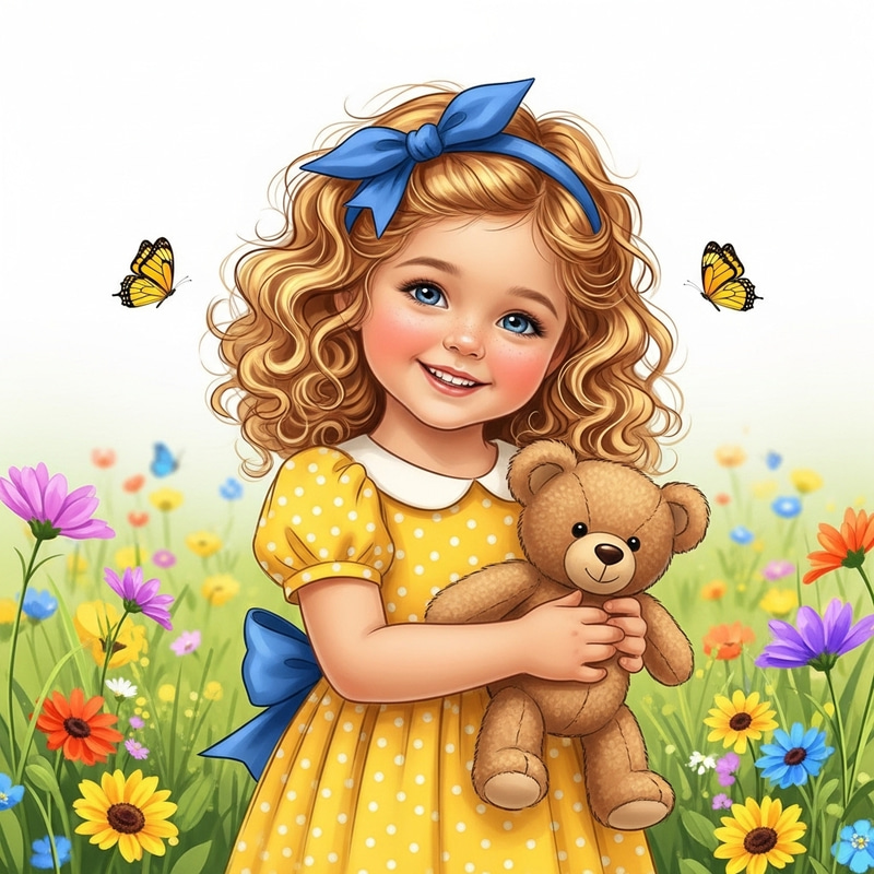 Adorable Little Girl with Golden Curly Hair | Springtime Field Adorable Little Girl with Golden Curly Hair | Springtime Field
