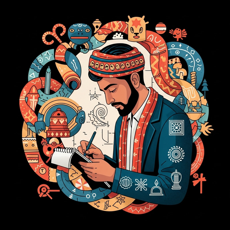 Modern Abstract Anthropologist | South Asian Male in Cultural Symbols Modern Abstract Anthropologist | South Asian Male in Cultural Symbols
