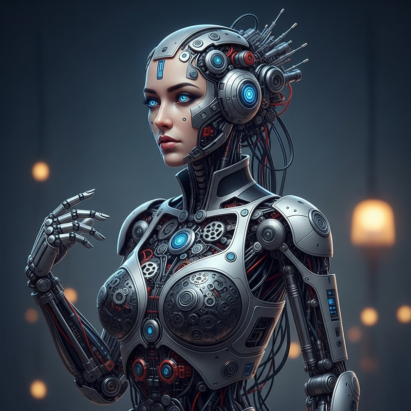 8K Precision Realism Art: Cyborg Woman in Complex Robotic Outfit 8K Precision Realism Art: Cyborg Woman in Complex Robotic Outfit