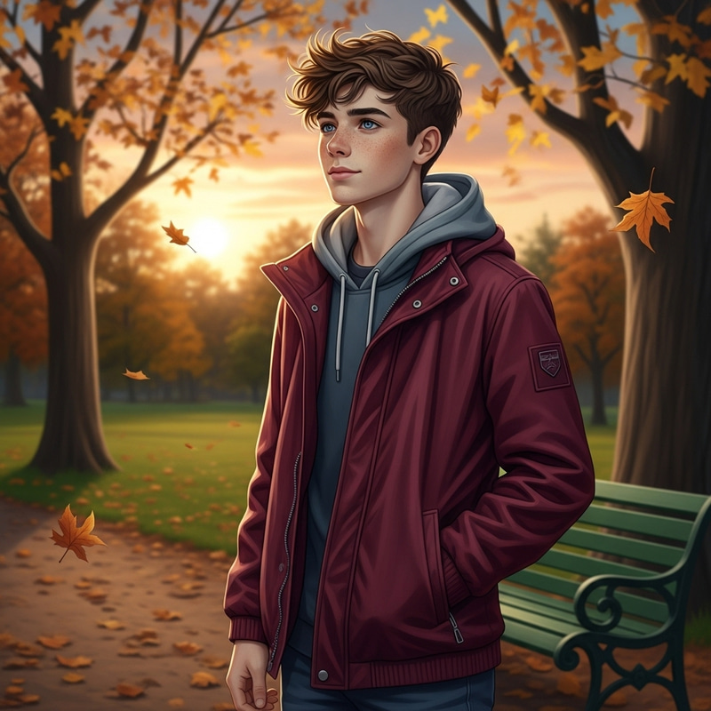 British Teenager Boy in Autumn Park British Teenager Boy in Autumn Park