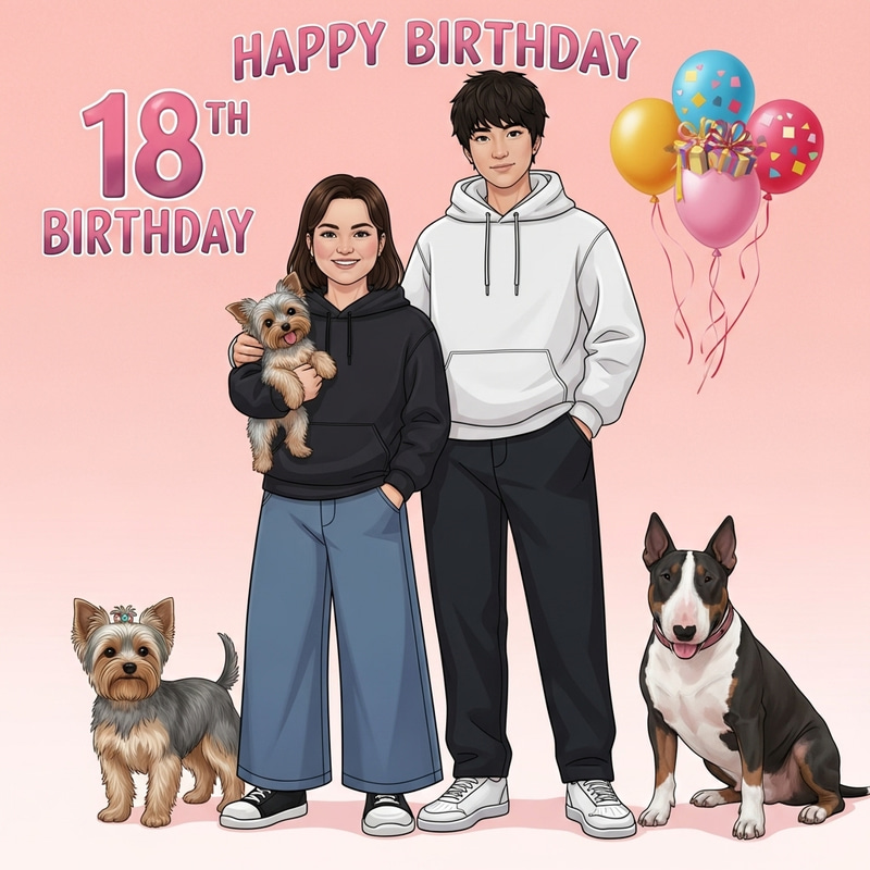 Stylish 18th Birthday Poster Featuring Diverse People and Dogs Stylish 18th Birthday Poster Featuring Diverse People and Dogs