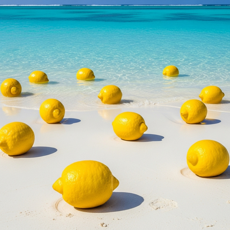 Tropical Beach with Giant Lemons - Stunning Paradise View