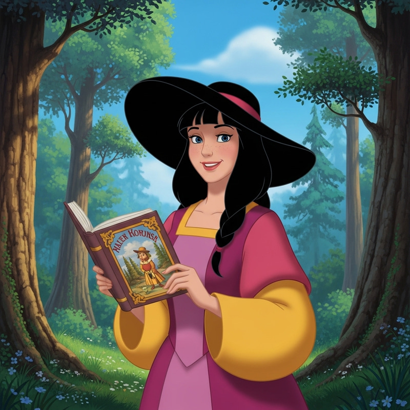 Whimsical Disney-Inspired Woman in Black Hair Animation Whimsical Disney-Inspired Woman in Black Hair Animation