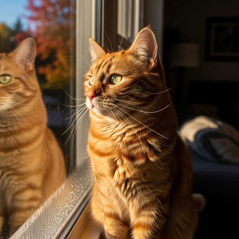 Ginger Cat Looking out Window