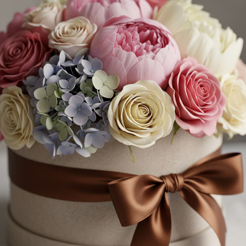 Elegant Flower Hatbox | Vibrant Blossoms & Textures Elegant Flower Hatbox | Vibrant Blossoms & Textures