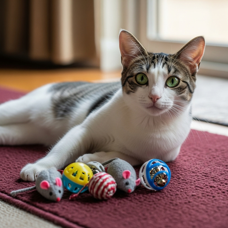 Adorable Gato lounging on Maroon Rug
