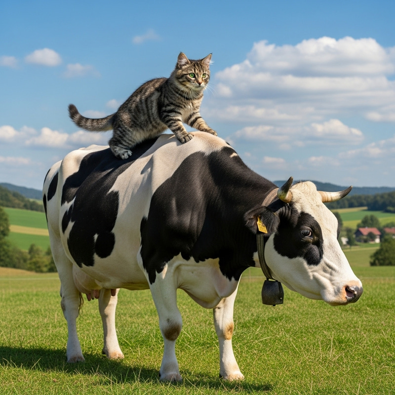 Cat Riding a Cow – Fun Animal Moments Cat Riding a Cow – Fun Animal Moments