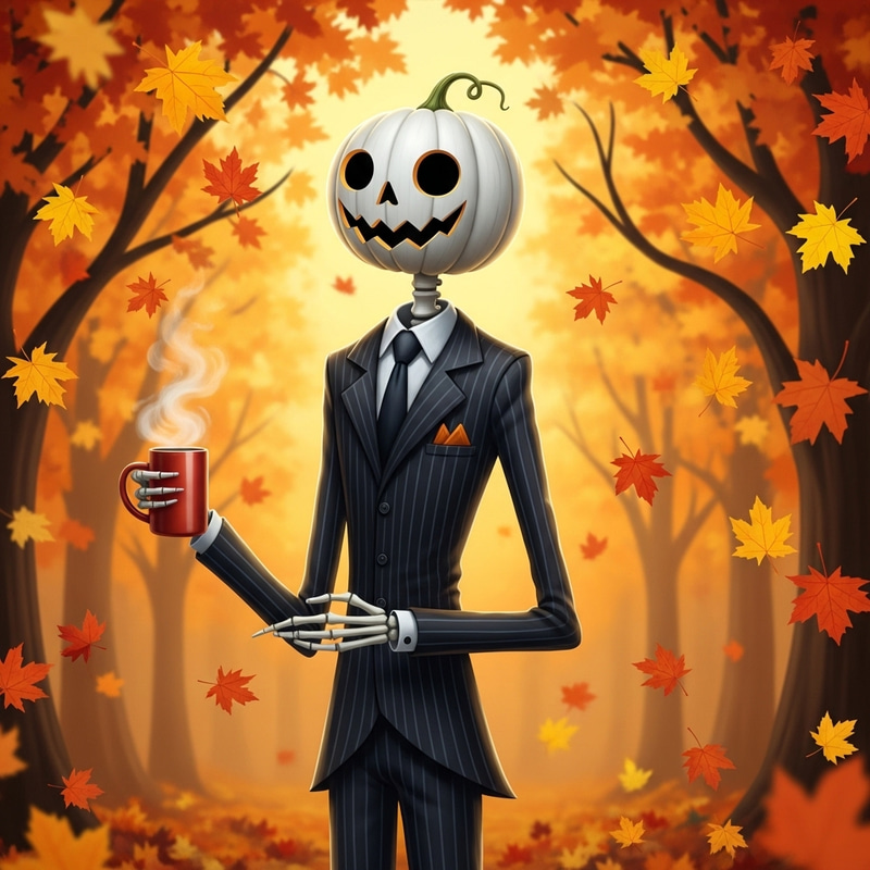 Jack Skellington Enjoying Autumn Day - Spooky Figure in Cool Weather Jack Skellington Enjoying Autumn Day - Spooky Figure in Cool Weather