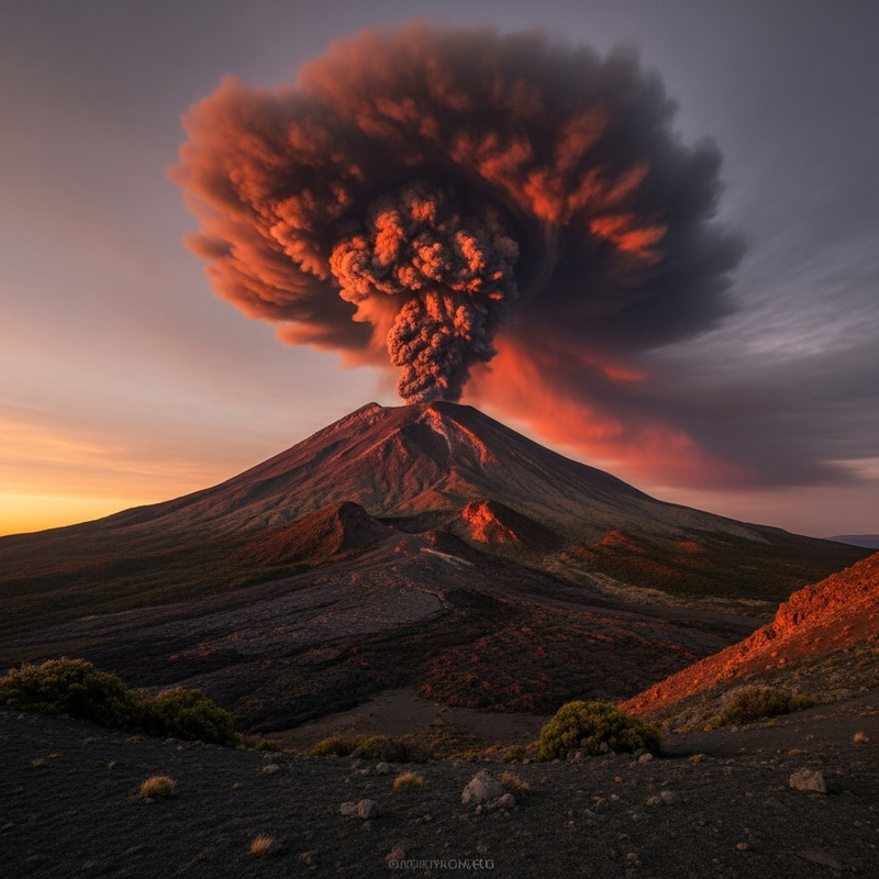 Smoke Flying Over Volcano