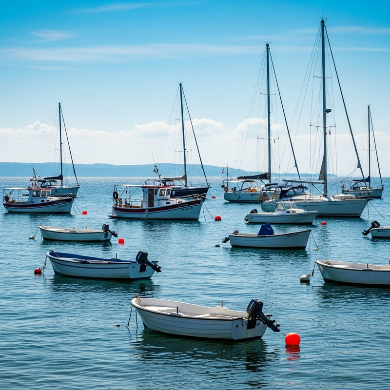 Picturesque Boats Floating Serenely on Quiet Sea | Tranquil Seafaring Scene Picturesque Boats Floating Serenely on Quiet Sea | Tranquil Seafaring Scene