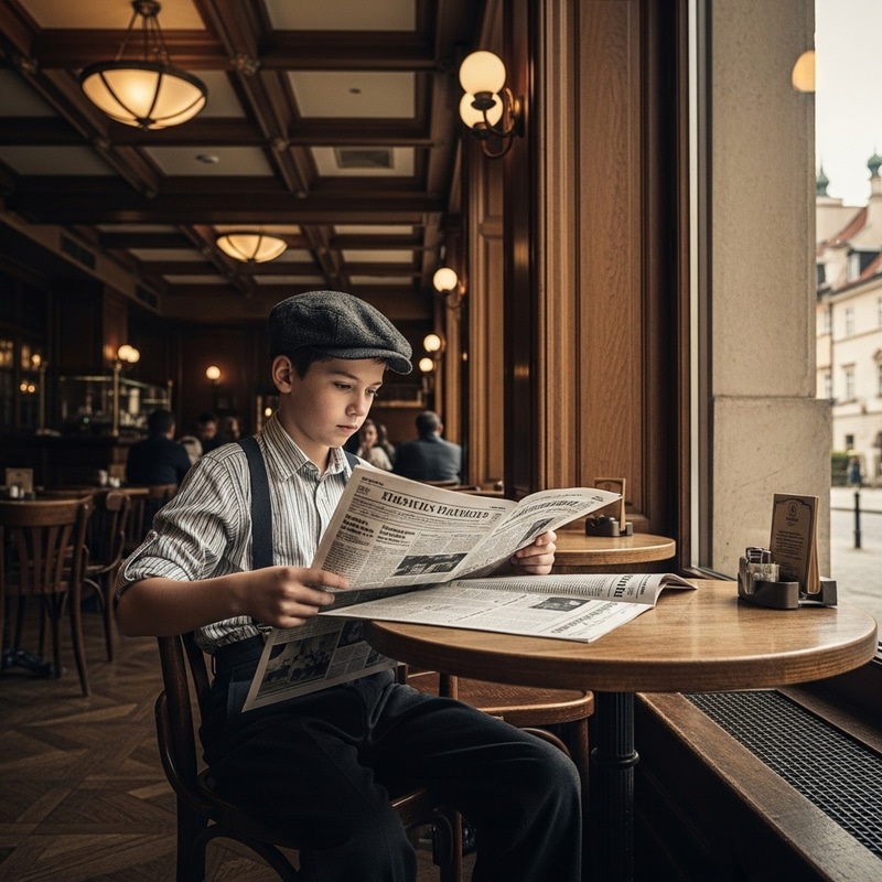 Vintage 1930s Boy in Warsaw Café | Retro Style Vintage 1930s Boy in Warsaw Café | Retro Style