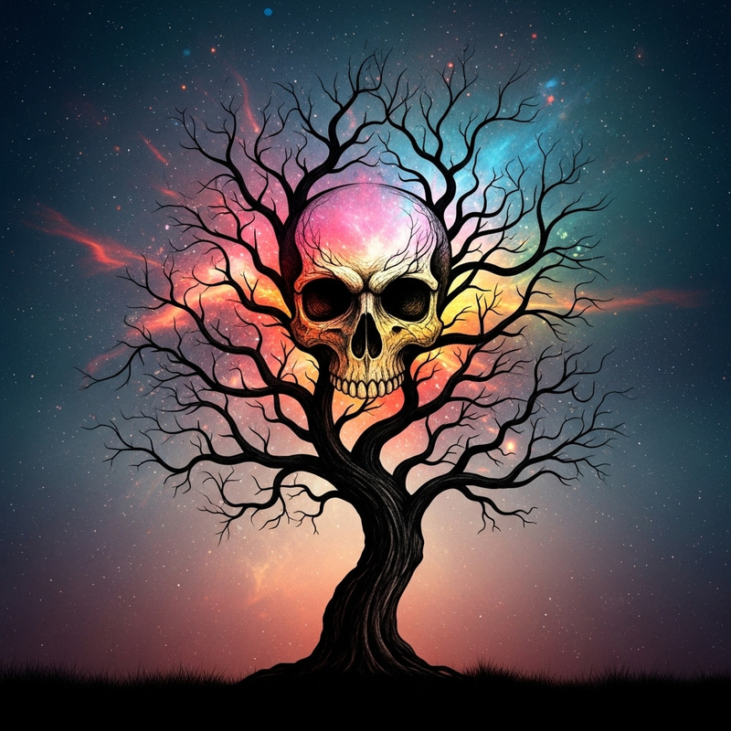 Cosmic Skull Tree: A Dance of Death and Color Cosmic Skull Tree: A Dance of Death and Color