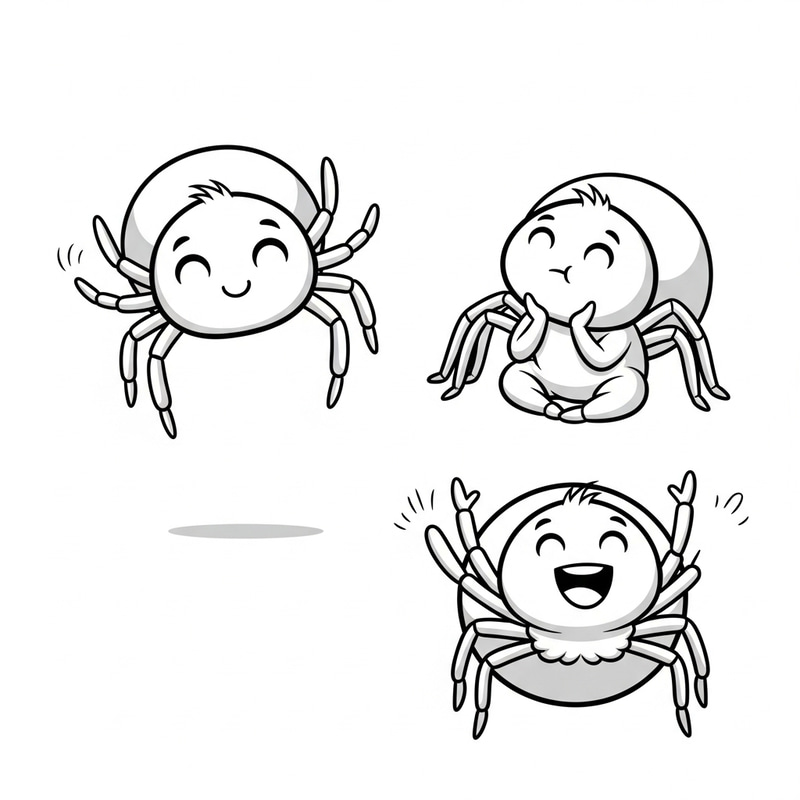 Cute Cartoon Spider in Three Poses - Vector Illustrations Cute Cartoon Spider in Three Poses - Vector Illustrations