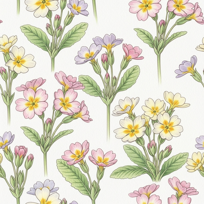 Seamless Primrose Floral Pattern Design - Blooming Season Ambiance