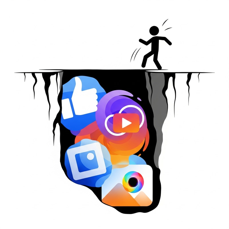 Stick Man Falling into Deep Hole with Social Media Colors Stick Man Falling into Deep Hole with Social Media Colors