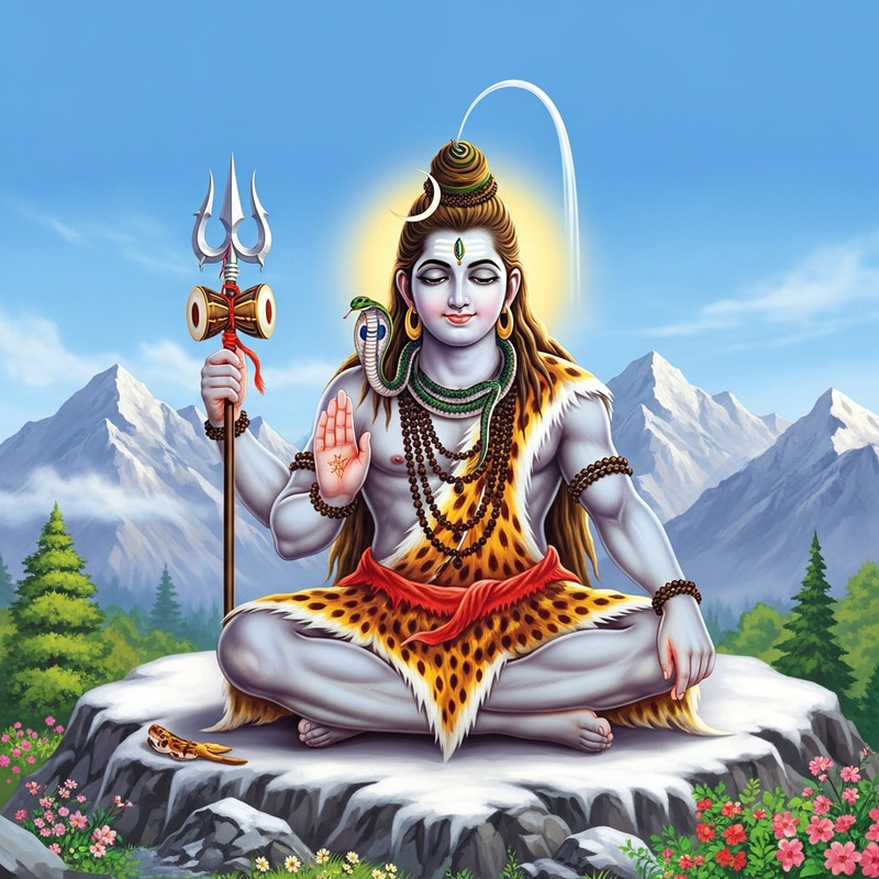 Mahadev Deity Meditation Snowy Mountaintop - On a Serene Himalayan Peak Mahadev Deity Meditation Snowy Mountaintop - On a Serene Himalayan Peak