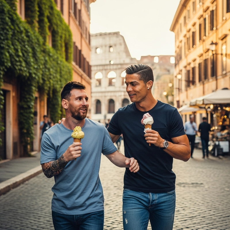 Messi and Ronaldo Enjoying Ice Cream in Rome Messi and Ronaldo Enjoying Ice Cream in Rome