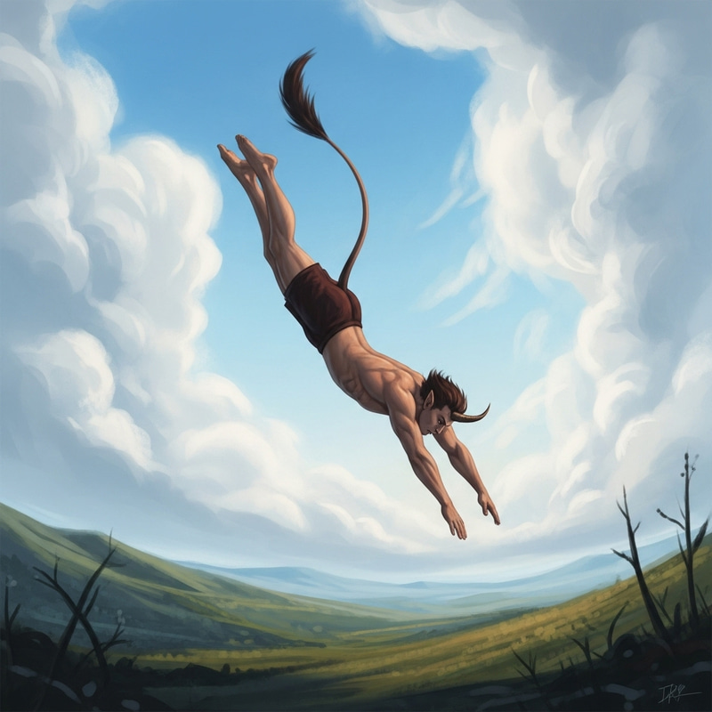 Enigmatic Sky Diver with Tail and Horn Plunging to Earth Enigmatic Sky Diver with Tail and Horn Plunging to Earth