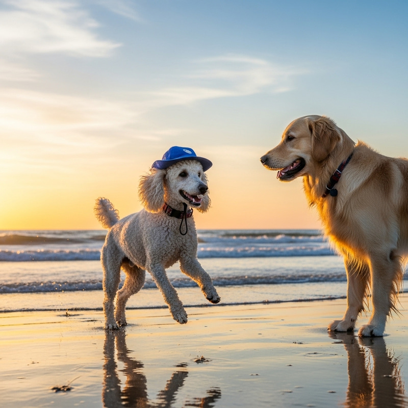 Poodle and Golden Retriever Running by the Sea Poodle and Golden Retriever Running by the Sea