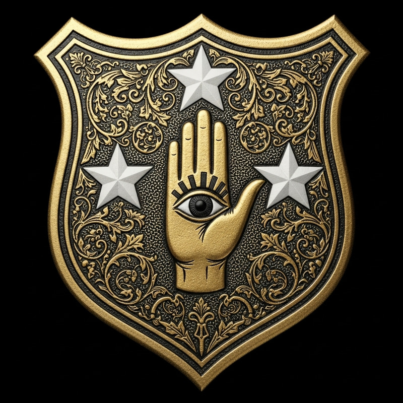 Majestic Escutcheon Family Shield with Black Eye and White Stars Majestic Escutcheon Family Shield with Black Eye and White Stars