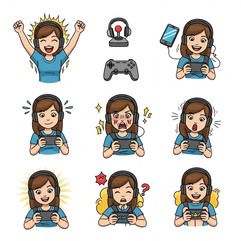Girl Gamer Doodle Emoji Sticker Set Girl Gamer Doodle Emoji Sticker Set