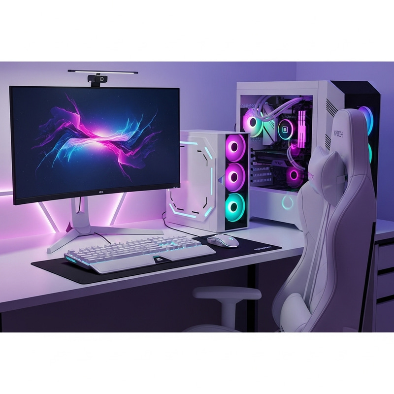 White Gaming Setup with RGB Light | Futuristic Style White Gaming Setup with RGB Light | Futuristic Style
