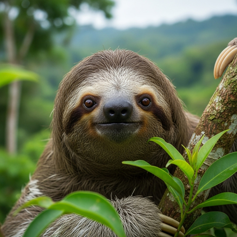 Adorable Sloth Head | Serene Sloth in Natural Habitat