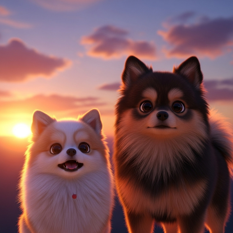 Sunset Pomeranian Dogs Animation Sunset Pomeranian Dogs Animation