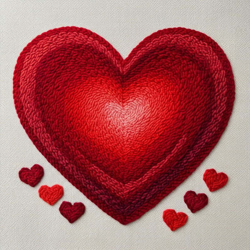 Handcrafted Valentine's Day Punch Needle Art - Red Heart Design Handcrafted Valentine's Day Punch Needle Art - Red Heart Design