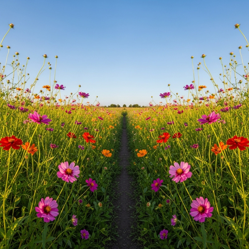Symmetrical Wildflowers Under a Clear Blue Sky Symmetrical Wildflowers Under a Clear Blue Sky