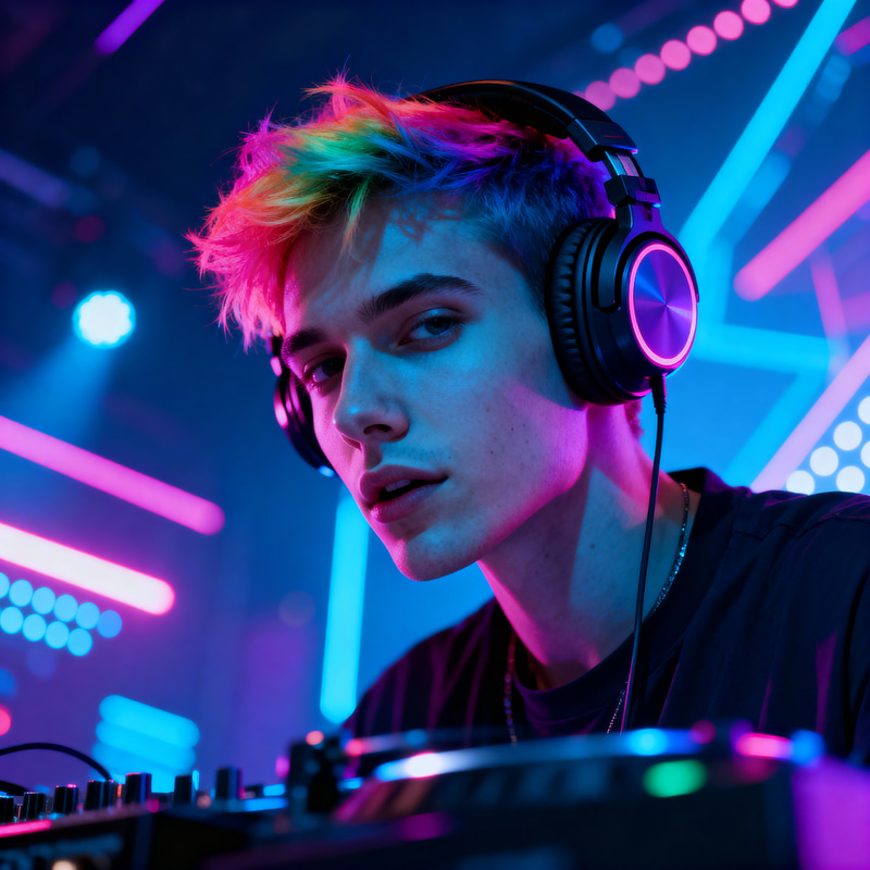 Futuristic Cyberpunk DJ Headshot Futuristic Cyberpunk DJ Headshot
