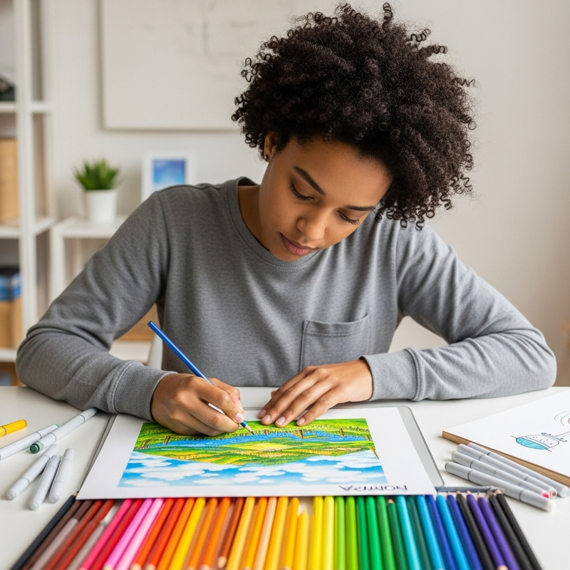 Nomopa: Young Woman Drawing Landscape Masterpiece Nomopa: Young Woman Drawing Landscape Masterpiece