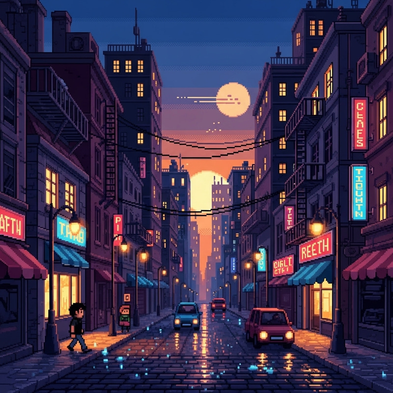 Pixel Art City Landscape Street GIF