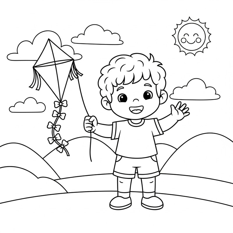 Coloring Page: Hispanic Child with Kite