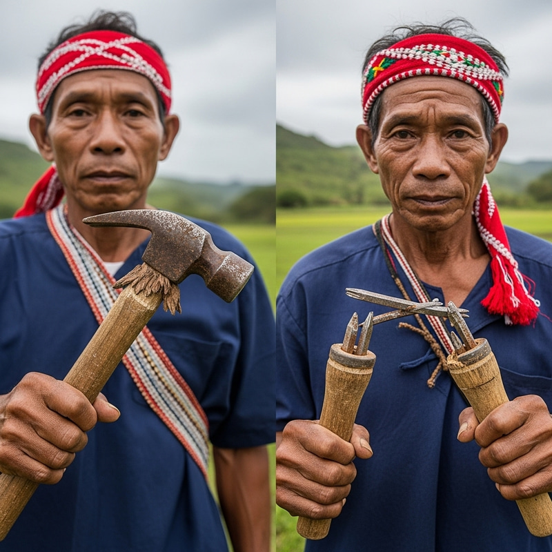 Indigenous Ivatan Men with Wooden and Metal Tools | Traditional Attire Indigenous Ivatan Men with Wooden and Metal Tools | Traditional Attire