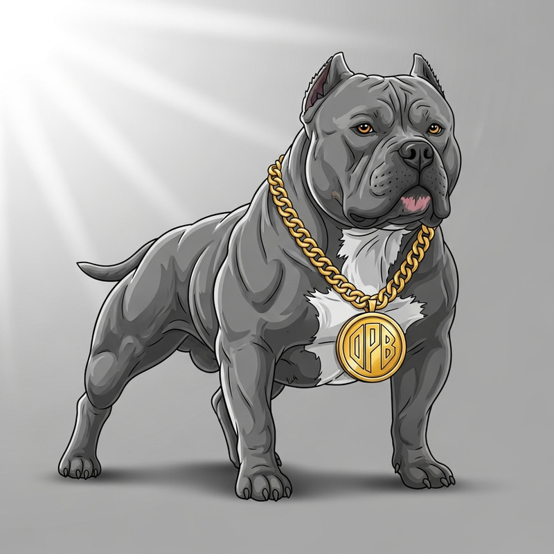 Solid Gray American Bully Dog with DPB Pendant Necklace Illustration